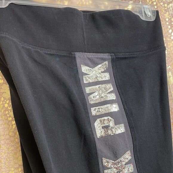 PINK Victoria’s Secret black/gray silver sequin bling leggings, size S - Picture 5 of 7